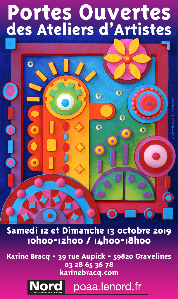 Flyer pour l'édition 2019 des journées portes ouvertes de Karine Bracq, artiste plasticienne à Gravelines (Nord)