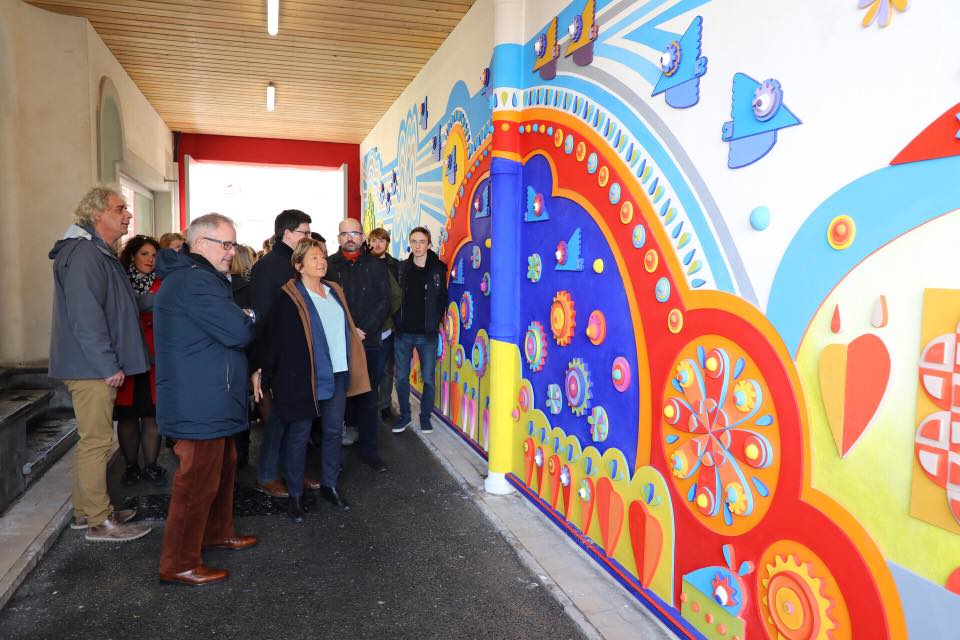 Inauguration de fresque en kit de la Ferme Urbaine ANIMA à Calais, en présence de Natacha Bouchart, Maire de la ville